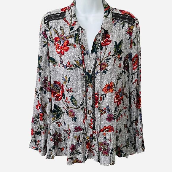 Anthropologie Maeve Janie Blouse Size 2 Peplum Flounced Tie Peasant Floral Boho - Picture 7 of 13